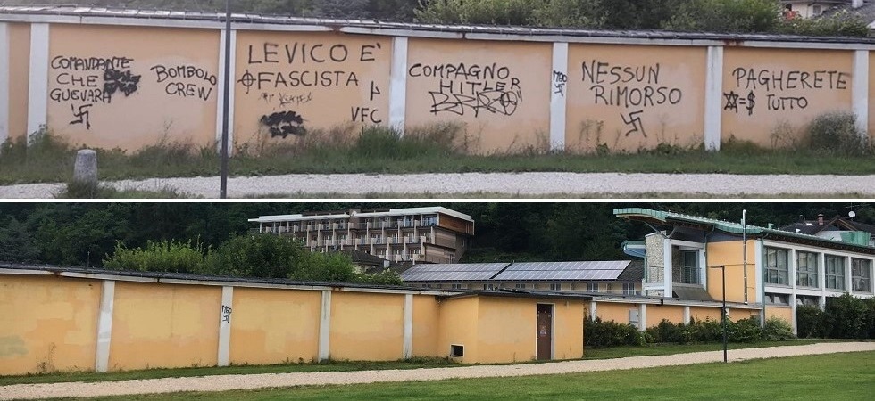 Le orribili scritte di Levico già cancellate, il sindaco Beretta: “Siamo al lavoro per individuare i responsabili”